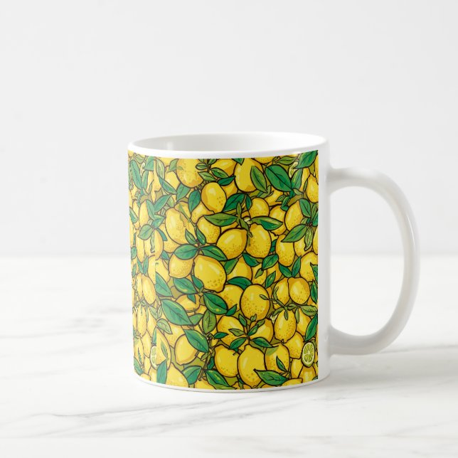 Caneca De Café  Fresh Lemon Citrus Pattern (Direita)