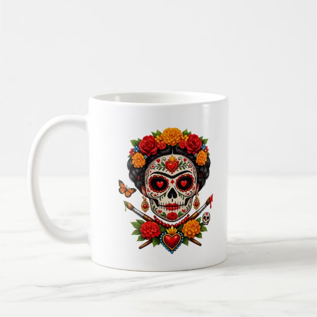 Caneca De Café Frida Catrina Artist SugarSkull–Día de los Muerto  (Esquerda)
