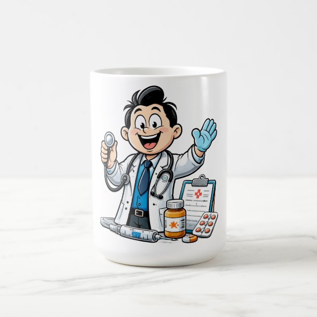 Caneca De Café Friendly Doctor Mascot Medical Cartoon Design (Centro)