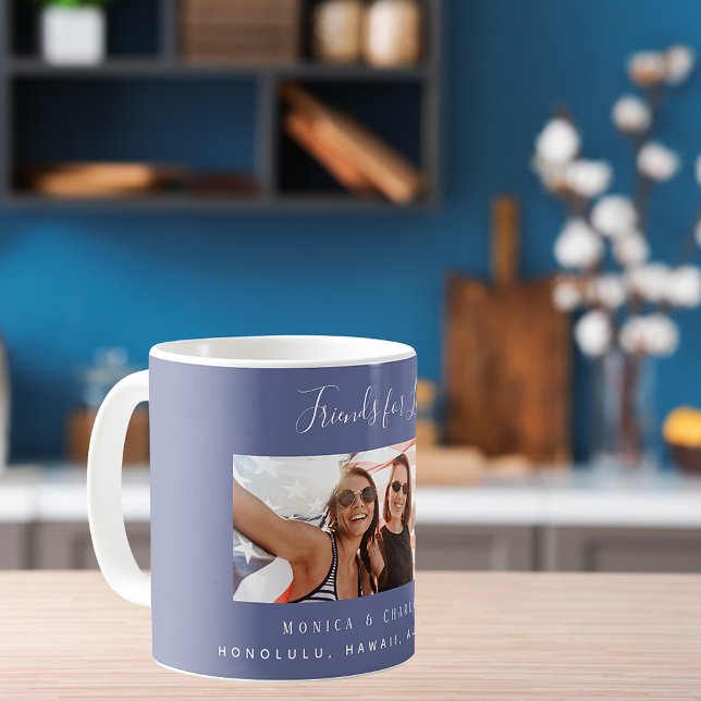 Caneca De Café Friends for life photo names blue (Criador carregado)