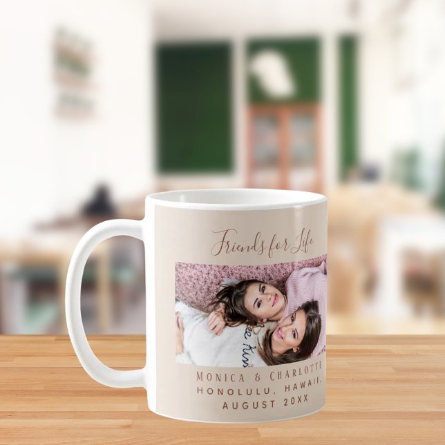 Caneca De Café Friends for life photo names champagne beige (Criador carregado)