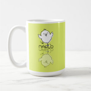 Caneca De Café Frisada Galinha Amarela Reflexo Doodle Nome Person