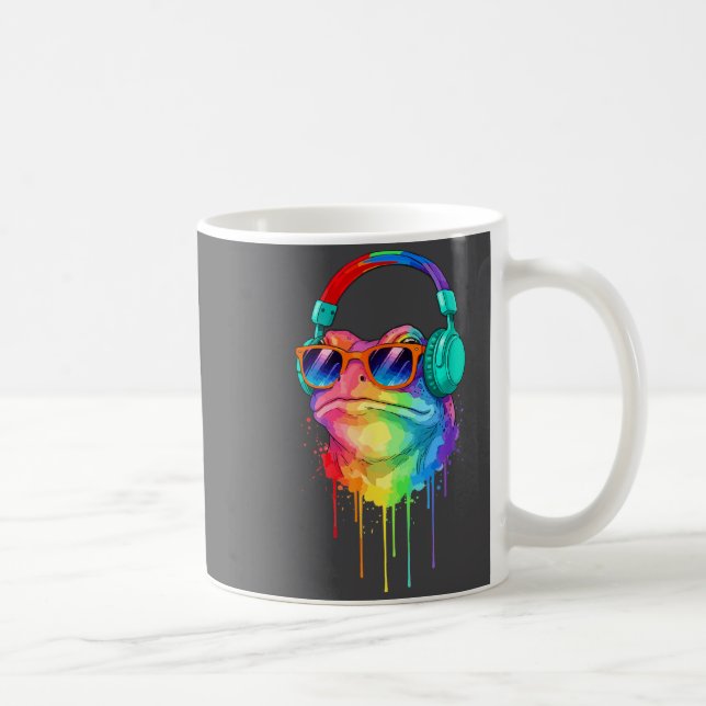 Caneca De Café Frog Wearing Headphones And Sungles Edm Rave Desig (Direita)