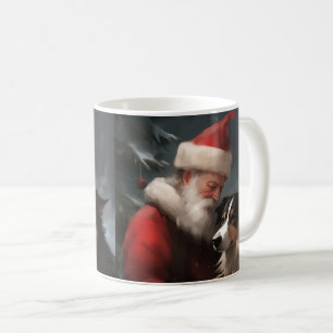 Caneca De Café Fronteira Collie com Papai Noel Natal Festivo