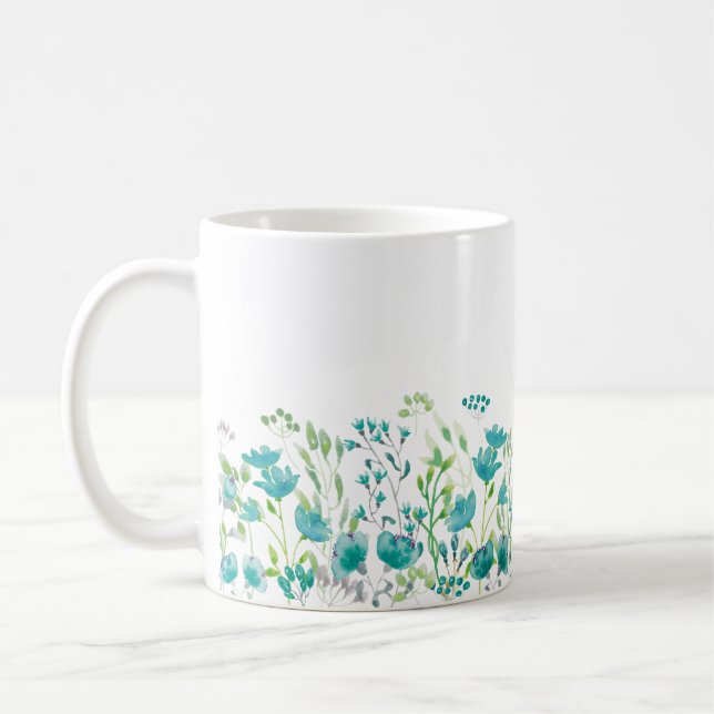 Caneca De Café Fronteira floral de turquesa delicada (Esquerda)