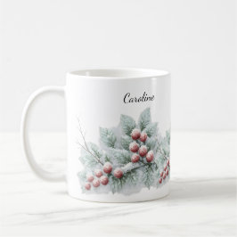 Caneca De Café Frosted Winter Berry and Spruce Botanical Holiday