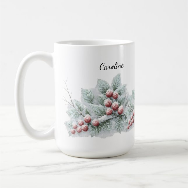 Caneca De Café Frosted Winter Berry and Spruce Botanical Holiday  (Esquerda)