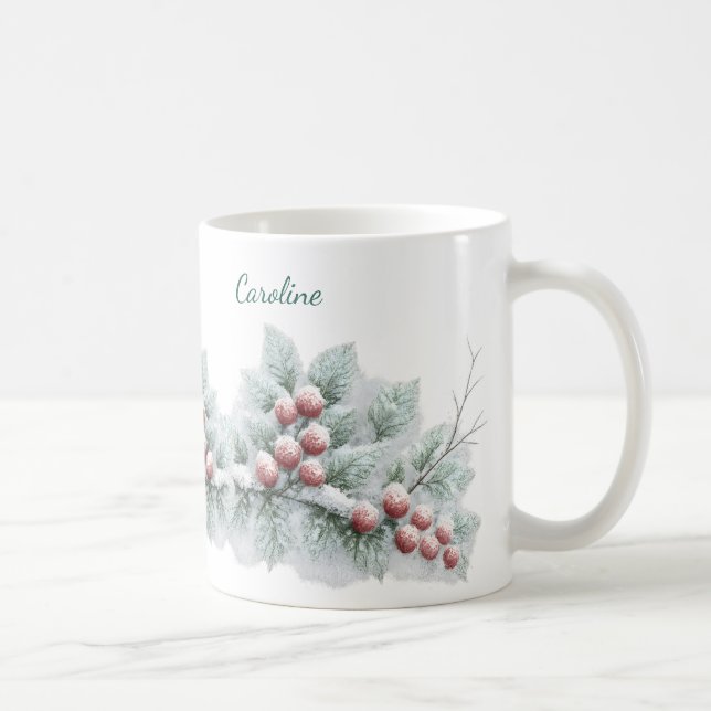 Caneca De Café Frosted Winter Berry and Spruce Botanical Holiday (Direita)