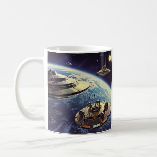 Caneca De Café Frota Retro Galáctica de Discos Voadores (Esquerda)