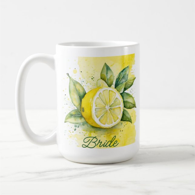 Caneca De Café Fruta Amarela Cítrica de Limão Bonita Noiva Aquare (Esquerda)