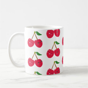 Caneca De Café Fruta Cereja Kawaii Sorridente Feliz