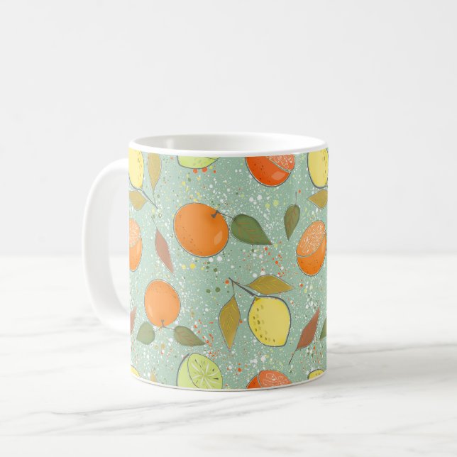 Caneca De Café Fruta com limões, laranjas (Frente Esquerda)
