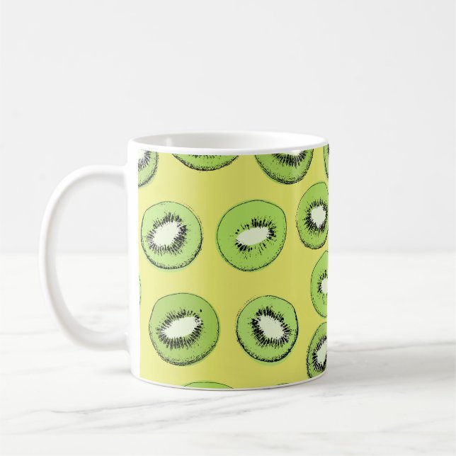 Caneca De Café Fruta de Kiwi sem problemas, fundo com kiwi (Esquerda)
