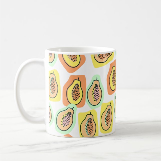 Caneca De Café Fruta de mamão desenhado à mão com um padrão contí (Esquerda)