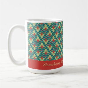 Caneca De Café Fruta de morango vermelho, flores e estolhos