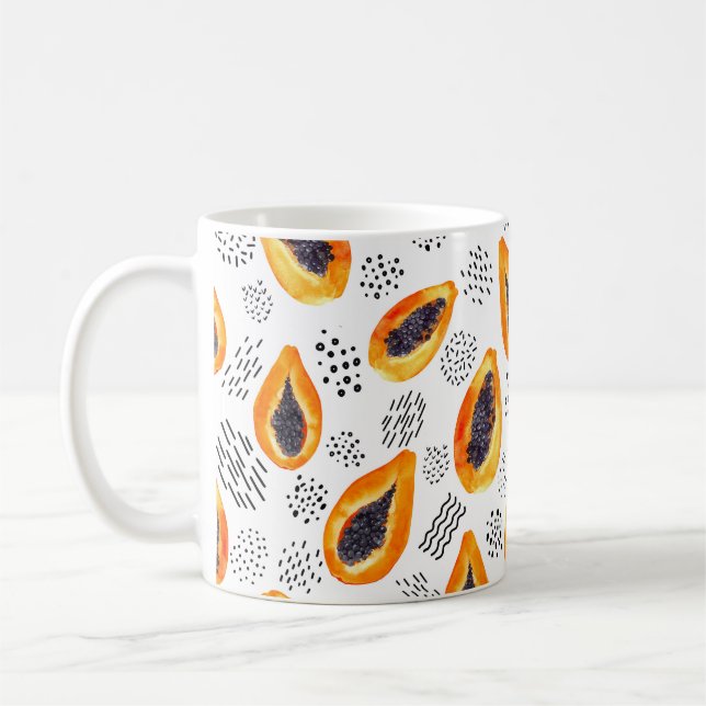 Caneca De Café Fruta de Papaya: padrão de aquarela abstrato. (Esquerda)