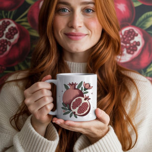 Caneca De Café fruta de romã elegante com flor botânica