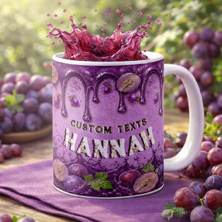 Caneca De Café Fruta de Uva Roxa Vintage com Nome Personalizado