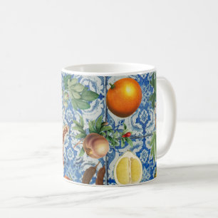 Caneca De Café Fruta de Verão do Mediterrâneo e Mosaico Branco Az