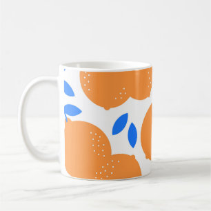 Caneca De Café Fruta Laranja: Padrão Infinito De Balança Azul.