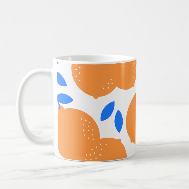 Caneca De Café Fruta Laranja: Padrão Infinito De Balança Azul. (Esquerda)