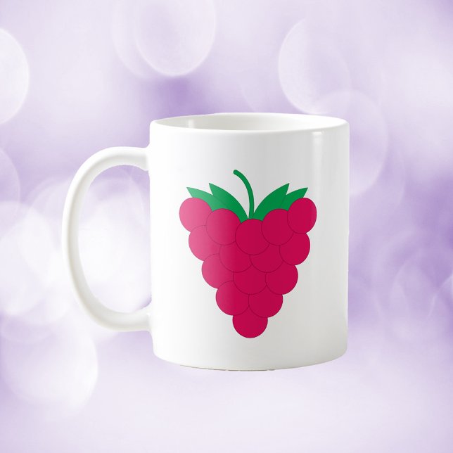 Caneca De Café Fruta Rosa Framboesa (A mug with a graphic of a pink raspberry with a stem.)