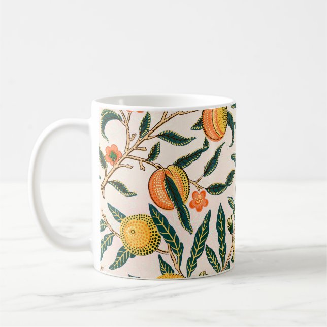 Caneca De Café Fruta William Morris Pomegranate Ornamento Branco (Esquerda)