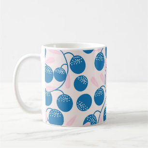 Caneca De Café Frutas azuis, folhas cor-de-rosa, design sem costu