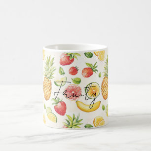 Caneca De Café Frutas Bananas Morangos Abacaxis Limões