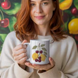 Caneca De Café Frutas botânicas de cereja e limão vintage