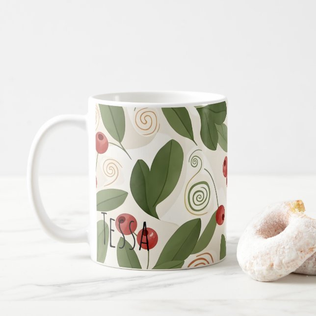 Caneca De Café Frutas do Outono e Folhas Botânicas Padrão (Com Donut)