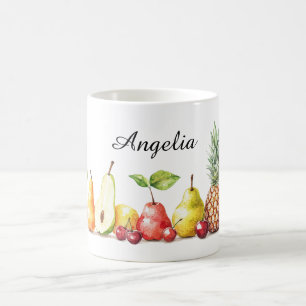 Caneca De Café Frutas Peras Cerejas Abacaxi
