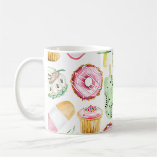 Caneca De Café Frutas tropicais de aquarela, padrão de sorvete.