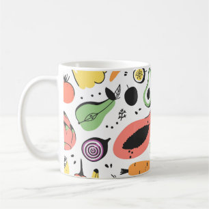 Caneca De Café Frutas, vegetais desenhados à mão.