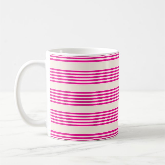 Caneca De Café Fuchsia e beige cinco listras padrão (Esquerda)