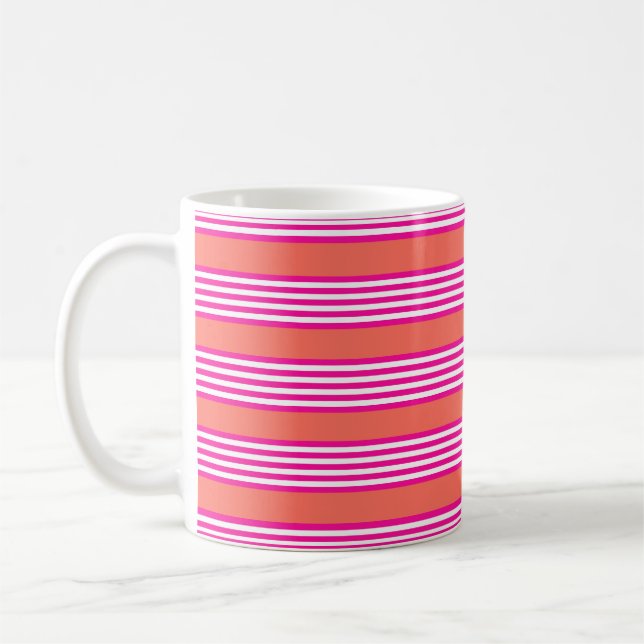 Caneca De Café Fuchsia e coral vivo: cinco listras (Esquerda)