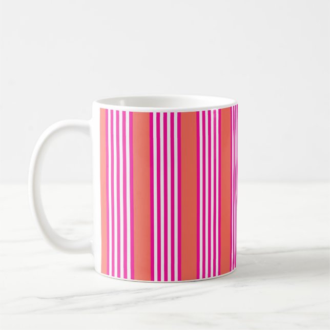 Caneca De Café Fuchsia e coral vivo: cinco listras (Esquerda)