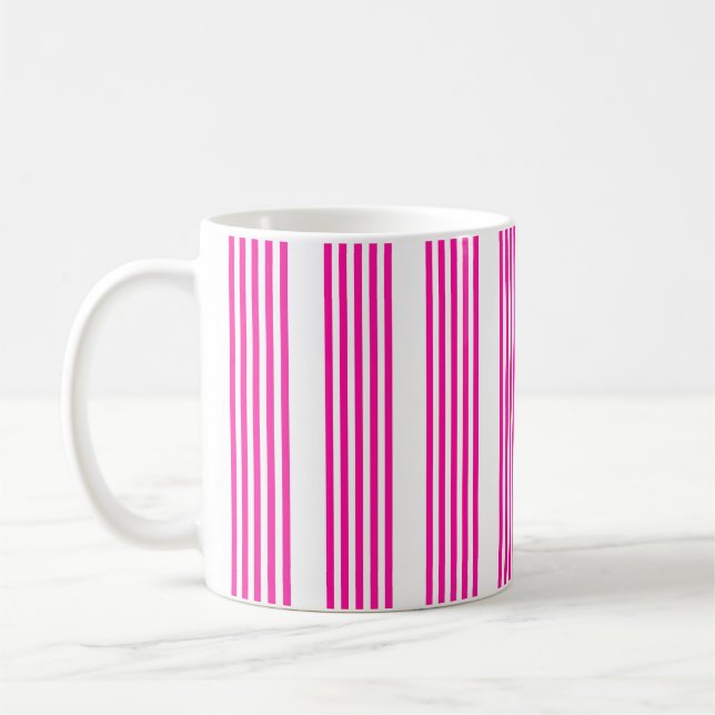 Caneca De Café Fuchsia e padrão de cinco faixas brancas (Esquerda)