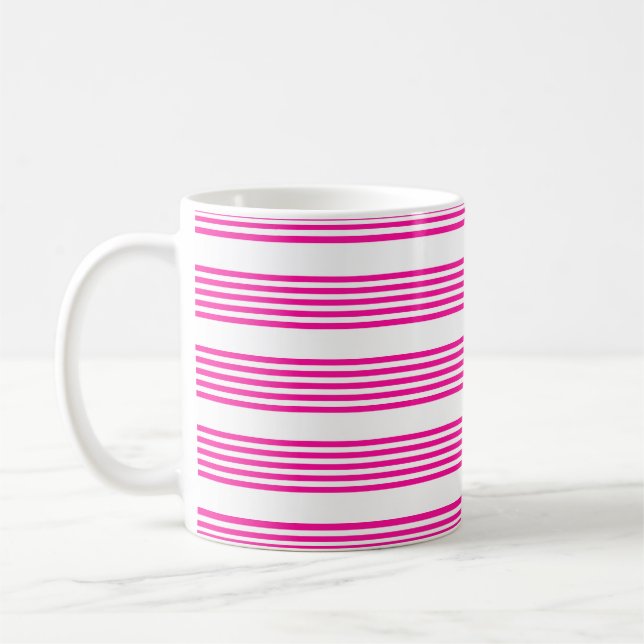 Caneca De Café Fuchsia e padrão de cinco faixas brancas (Esquerda)