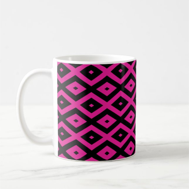 Caneca De Café Fuchsia e padrão de diamante preto (Esquerda)
