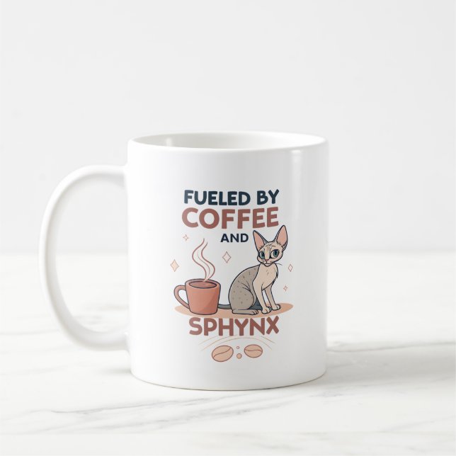 Caneca De Café Fueled by Coffee and Sphynx Cat Art (Esquerda)