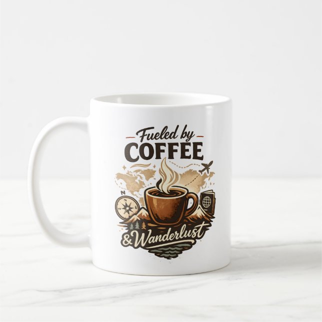 Caneca De Café Fueled by Coffee & Wanderlust (Esquerda)