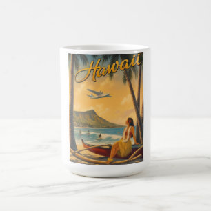 Caneca De Café Fuga do Paraíso Vintage Havaiano da Garota Hula Al