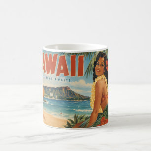Caneca De Café Fuga do Paraíso Vintage Havaiano Hula Girl Aloha