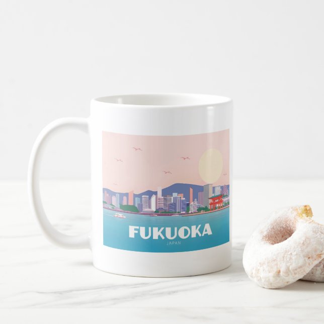 Caneca De Café Fukuoka Japão Pastel Viagem (Com Donut)