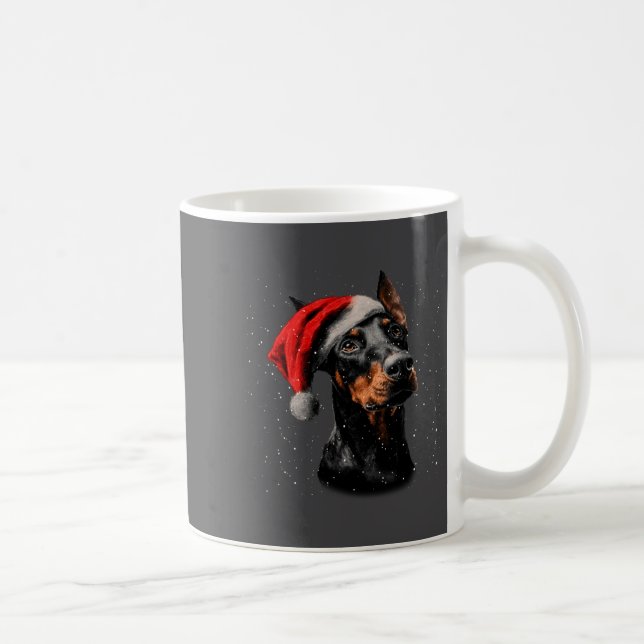 Caneca De Café Fun Doberman Dog Christmas Lights Santa Hat Long S (Direita)