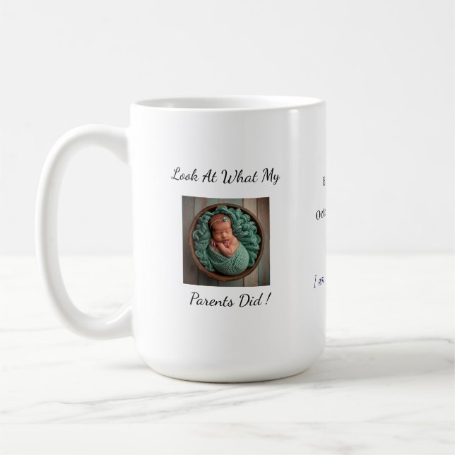 Caneca De Café Fun Photo Birth Announcement  Personalized Mug (Esquerda)