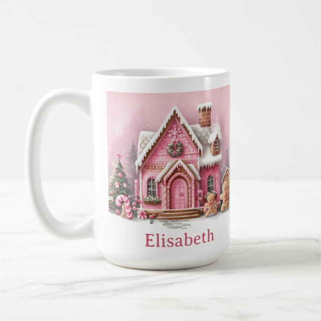 Caneca De Café Fun Pink Gingerbread House Christmas (Esquerda)