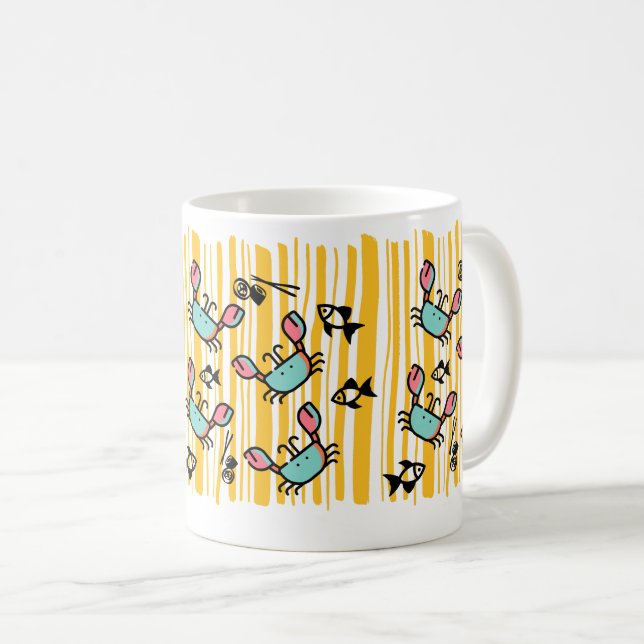 Caneca De Café Fun Seafood Crab Fish  (Frente Esquerda)