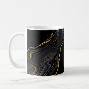 Caneca De Café fundo abstrato negro de agato com veias ouros,
